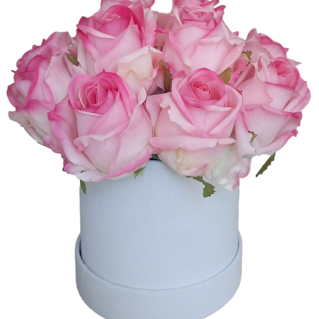 Flower box róże różowe w białym welurowym pudełku S