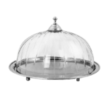 Srebrna owalna patera ze szklanym kloszem 23x20cm