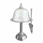 Patera na srebrnej nodze z kloszem i łopatką 37cm