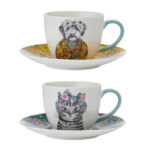 Mikasa kpl. 2 porcelanowe filiżanki ze spodkami pies i kot 240ml