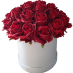 Flower box róże czerwone w białym welurowym pudełku L