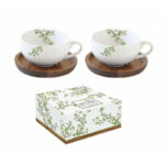 Easy Life 2 porcelanowe filiżanki z drewnianymi spodkami 100ml