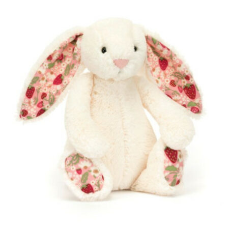 Jellycat maskotka króliczek królik z kwiecistymi uszami i truskawkami kremowy "Berry" 18cm