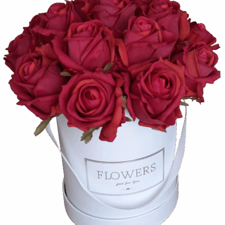 Flower box róże fuksja czerwone 17 róż M