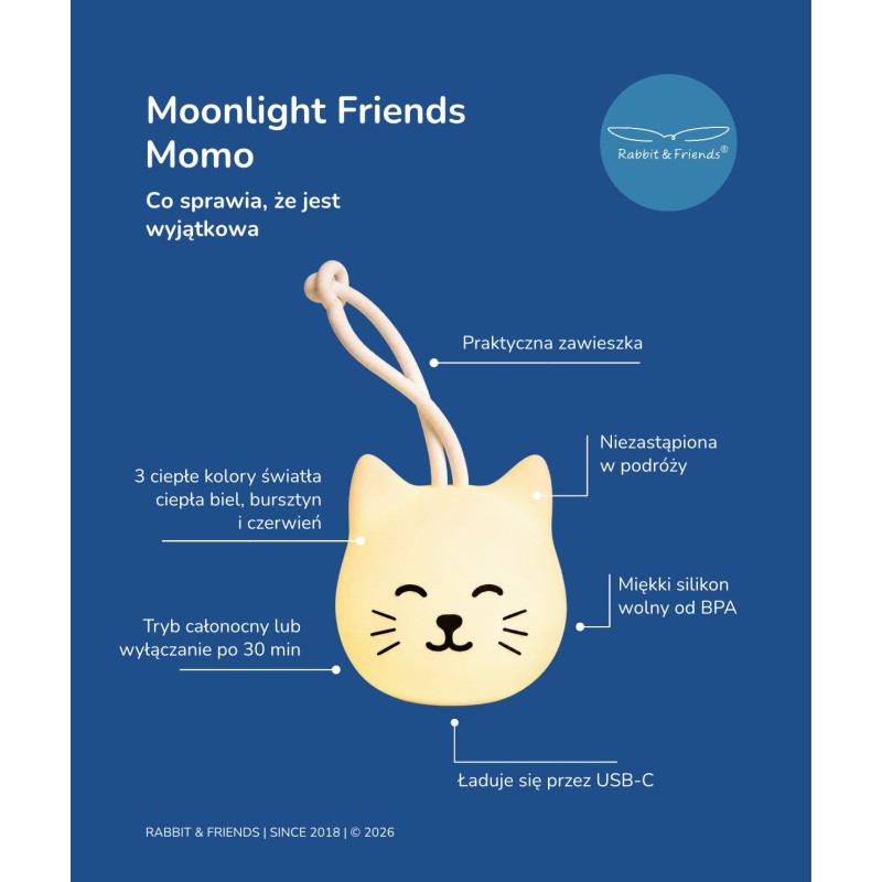 Rabbit&Friends lampka nocna silikonowa do zawieszenia kotek Momo - obrazek 3
