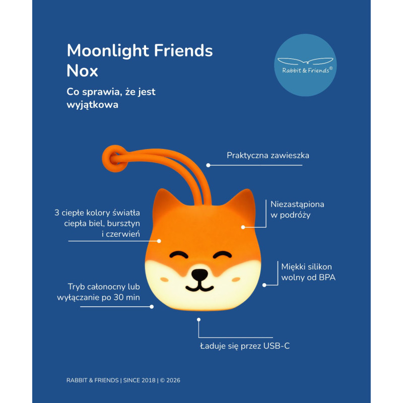 Rabbit&Friends lampka nocna silikonowa do zawieszenia lisek Nox - obrazek 3
