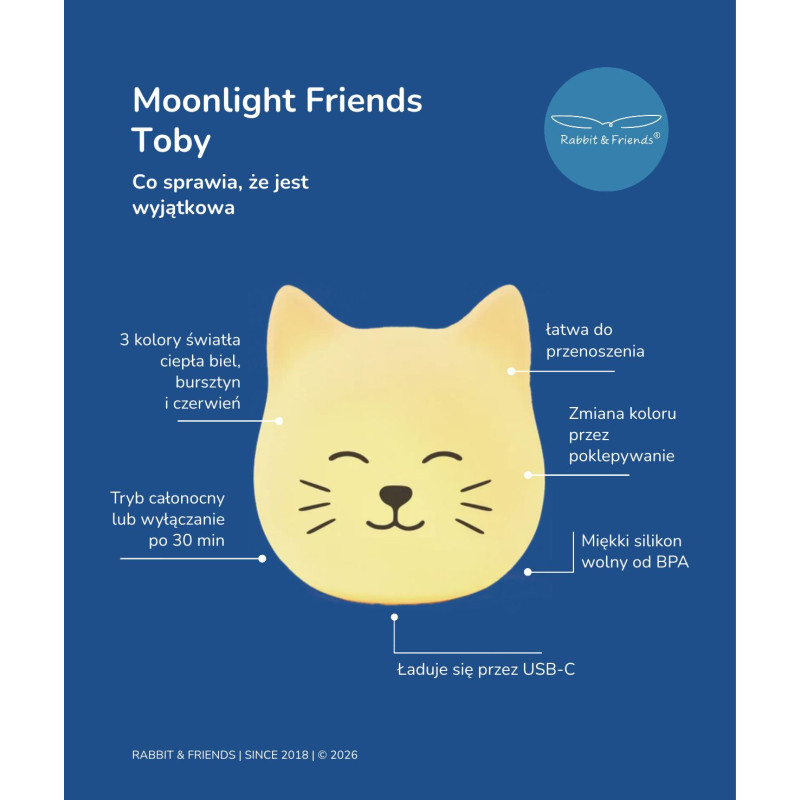 Rabbit&Friends lampka stojąca nocna silikonowa kotek Momo - obrazek 3