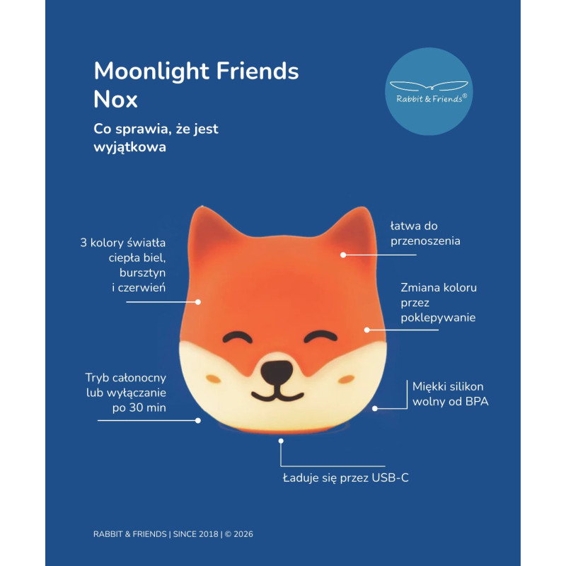 Rabbit&Friends lampka stojąca nocna silikonowa lisek Nox - obrazek 3